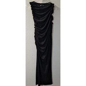 Zara Women's Black Pleated Sleevless Long Dress with Slit Elegant, Medium NWT